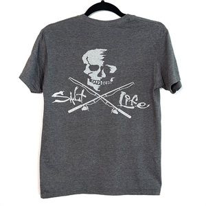 SALT LIFE Skull and Poles Print Gray Pocket Tee size Small